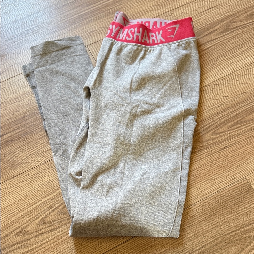 Gymshark Heather Gray Leggings with Pink Branded Waistband